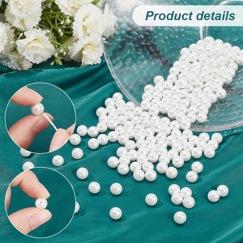 PH PandaHall 200 Pcs 8mm Tiny Satin Luster Glass Pearl Bead Round Loose Spacer Beads for Earring Bracelet Necklace Jewelry Making, White - Image 4